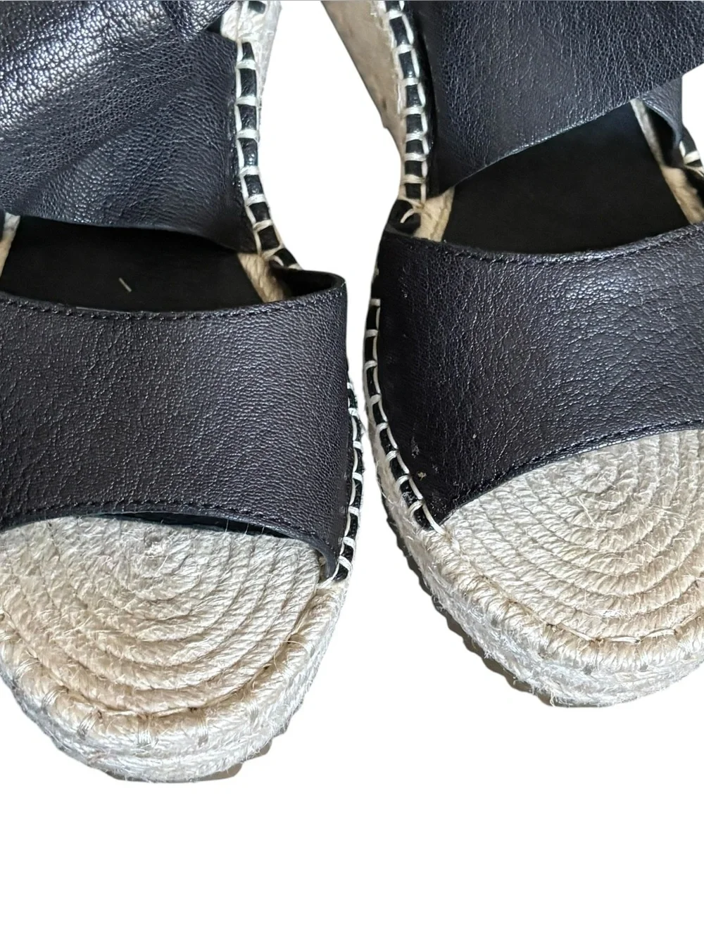 Eileen Fisher Willow Black Tumbled Leather Wedge Espadrille Sandals  Crisscross
